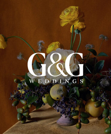 A vase of flowers, with the text G&G Weddings on the image