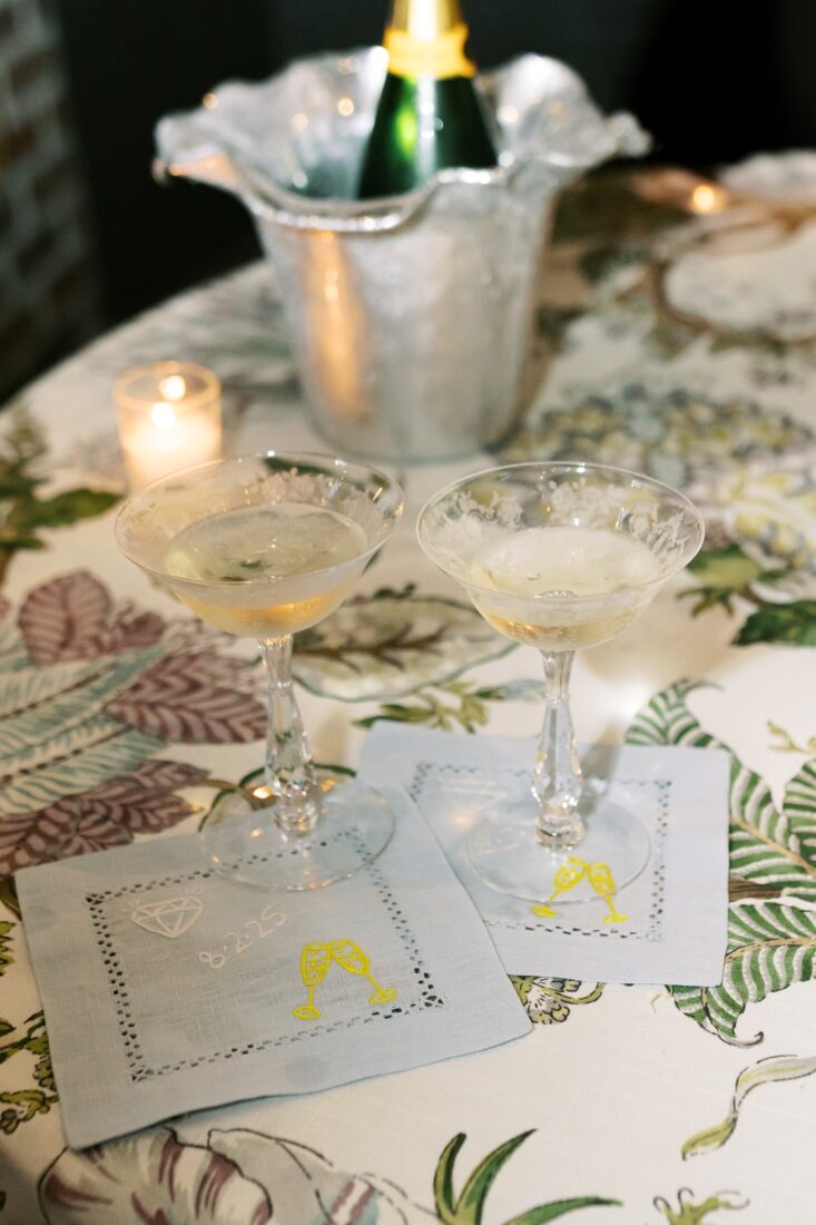 embroidered cocktail napkins and glasses