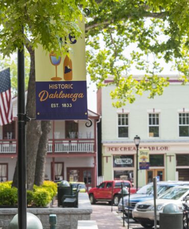 a picture of a flag in downtown Dahlonega, Georgia