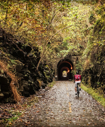 a cyclist on a trail