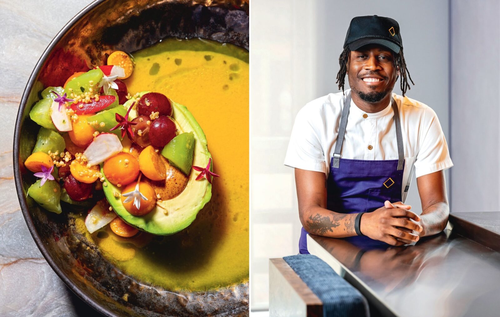 A piri piri salad; a chef at a counter