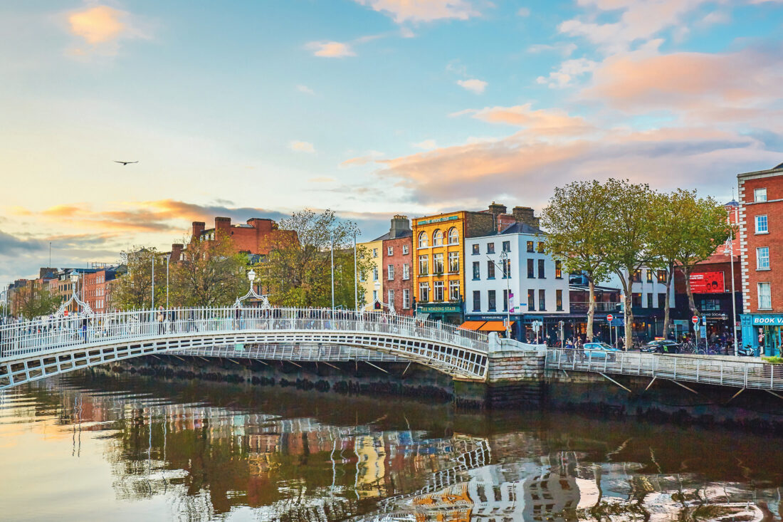 The Ha’penny Bridge, built in 1816 over the River Liffey in Dublin.