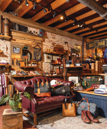 Inside a leather goods shop