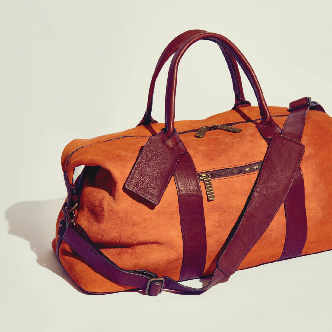 A leather duffle bag