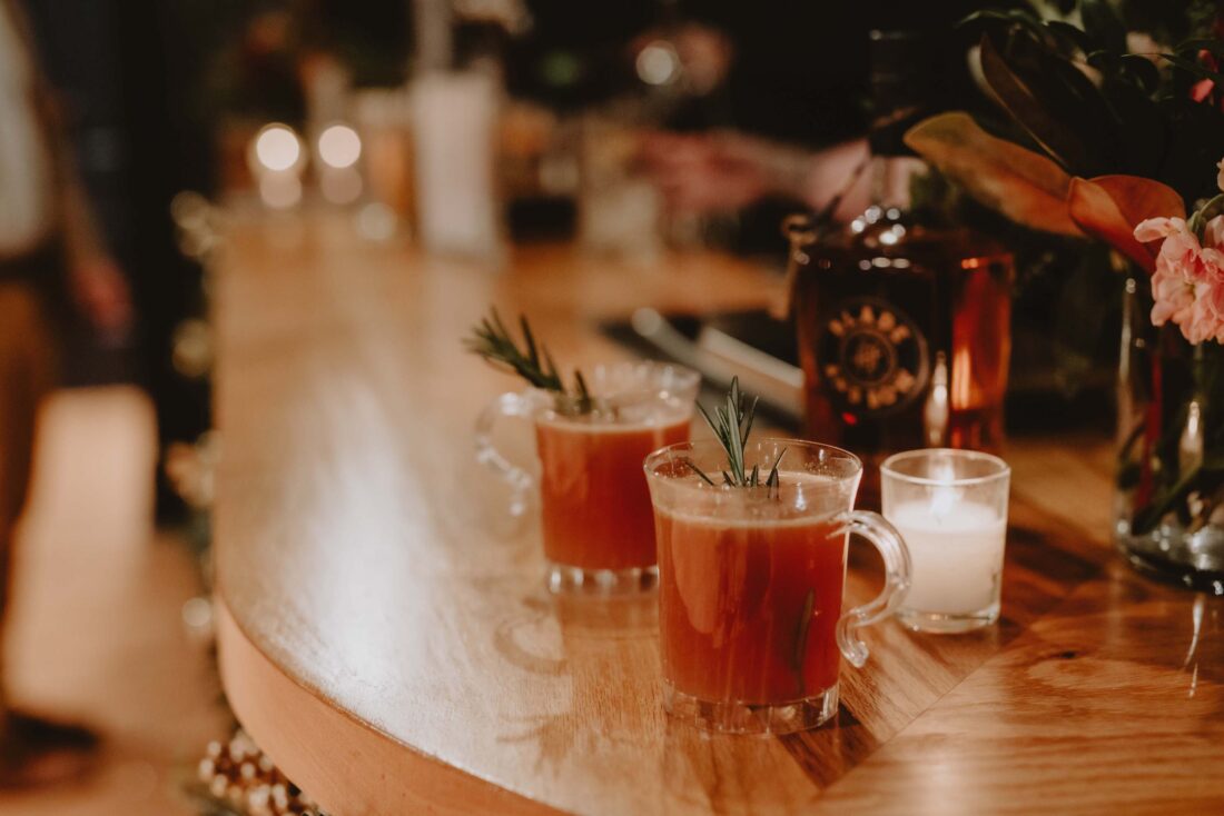 Bourbon cocktails on a counter