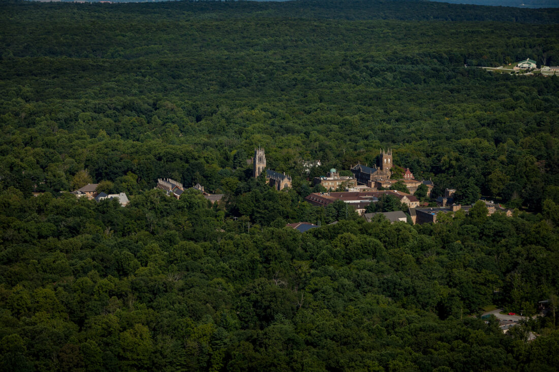 A campus surrounded by forest