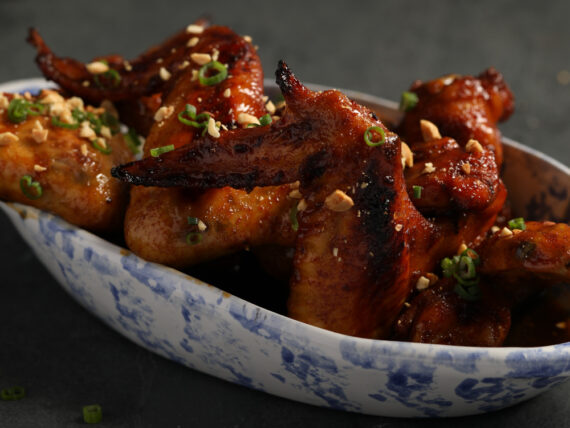 Chicken wings in a bowl.