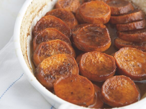Bourbon Sweet potatoes in a baking dish