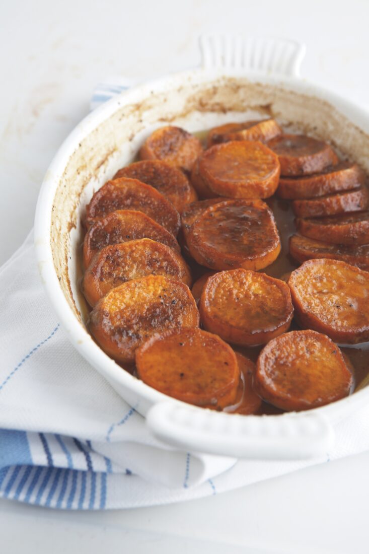 Bourbon Sweet potatoes in a baking dish